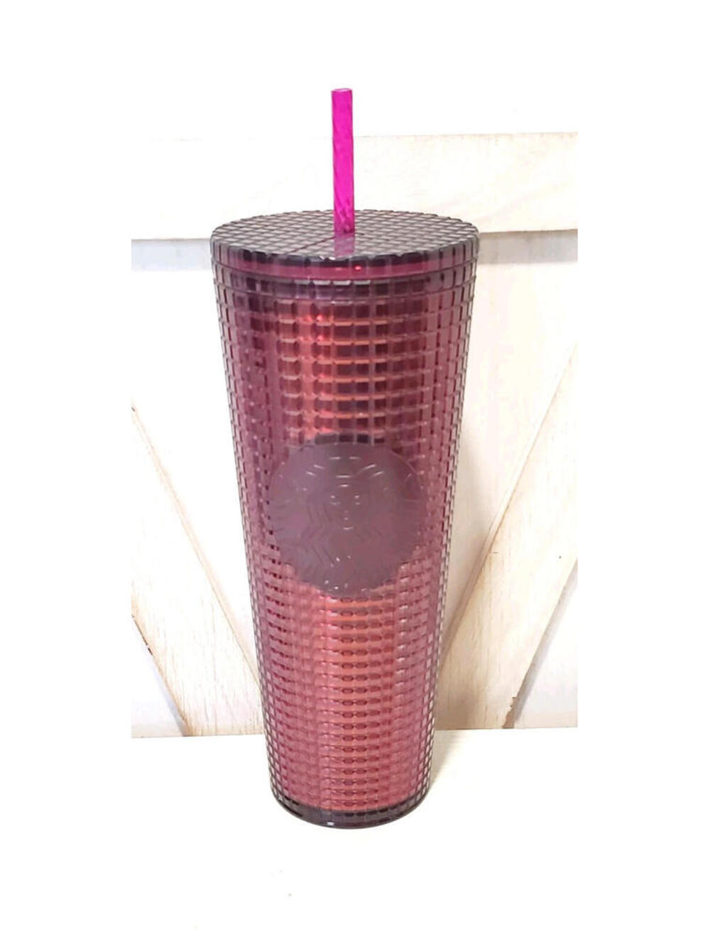 Starbucks Tumbler- New/Unused- 24oz.  Venti - Berry Plum Burgundy/Maroon Grid